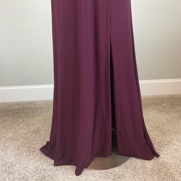 Burgundy Red Backless A-Line Evening Gown Size 8 Nightway Thigh Slit Formal - Picture 7 of 12